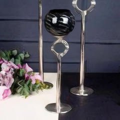 Modern Gümüş Halkalı Üçlü Set Siyah Seramik Dekoratif Şamdan