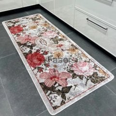 Renkli Çiçek Desenli Dekoratif Mutfak Halısı