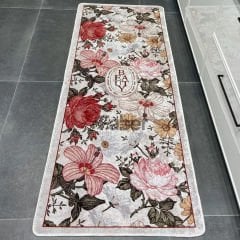 Renkli Çiçek Desenli Dekoratif Mutfak Halısı