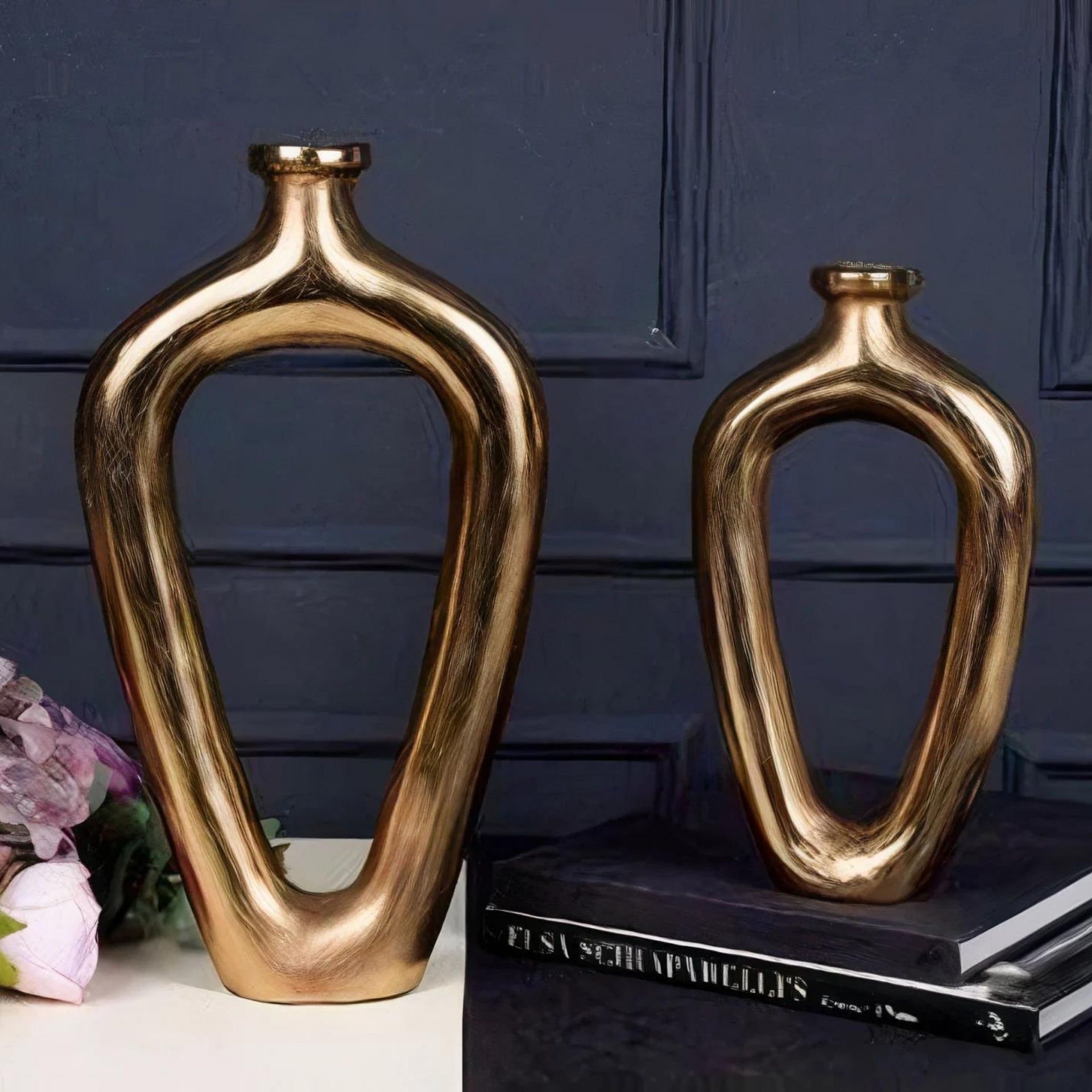 Modern Gold Metal İkili Set Dekoratif Vazo