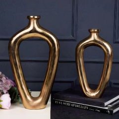 Modern Gold Metal İkili Set Dekoratif Vazo