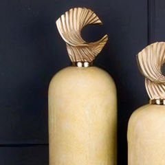 Modern Gold Desenli Büyük Seramik Silindir Küp Dekoratif Vazo