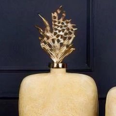 Modern Altın Detaylı Gold Kapaklı Büyük Seramik Dekoratif Vazo