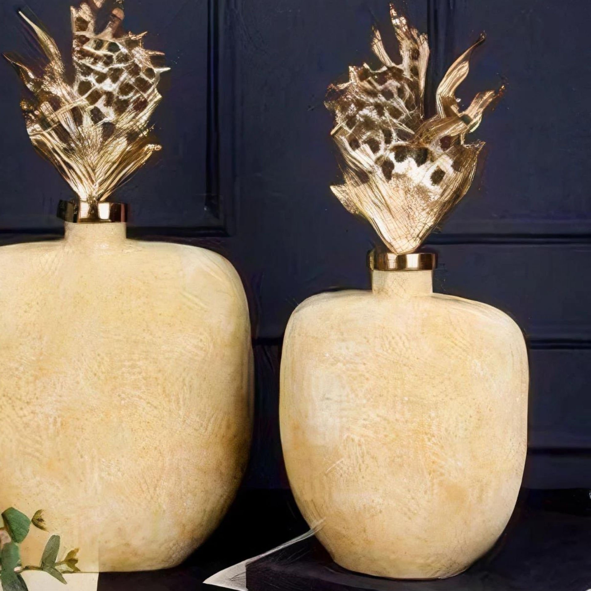 Modern Altın Detaylı Gold Kapaklı Küçük Seramik Dekoratif Vazo
