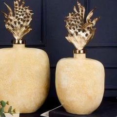 Modern Altın Detaylı Gold Kapaklı Küçük Seramik Dekoratif Vazo