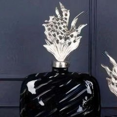 Modern Gümüş Kapaklı Siyah Seramik Büyük Dekoratif Vazo