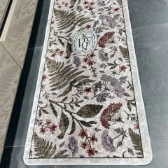 Gri Bitki Desenli Mutfak Halısı