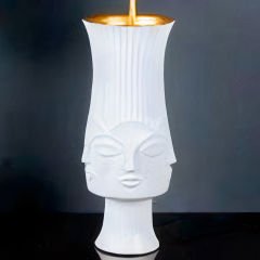 Modern Beyaz Yüz Figürlü Gold Detaylı Dekoratif Abajur