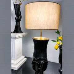 Modern Gold Detaylı Siyah Desenli Dekoratif Abajur