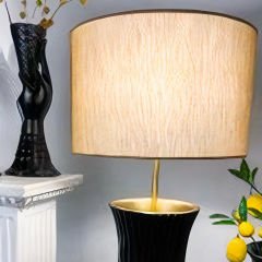 Modern Gold Detaylı Siyah Desenli Dekoratif Abajur