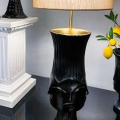 Modern Gold Detaylı Siyah Desenli Dekoratif Abajur
