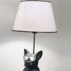 Modern Siyah Fransız Bulldog Figürlü Dekoratif Abajur