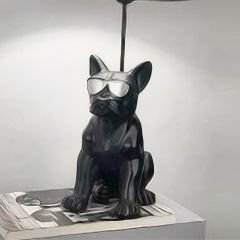 Modern Siyah Fransız Bulldog Figürlü Dekoratif Abajur