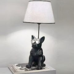 Modern Fransız Bulldog Figürlü Siyah Dekoratif Abajur