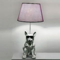 Modern Gümüş Fransız Bulldog Figürlü Dekoratif Abajur