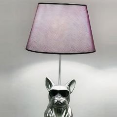 Modern Gümüş Fransız Bulldog Figürlü Dekoratif Abajur