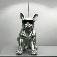 Modern Gümüş Fransız Bulldog Figürlü Dekoratif Abajur