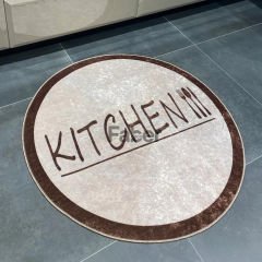 Yuvarlak Kahverengi Bej Dekoratif Mutfak Halısı