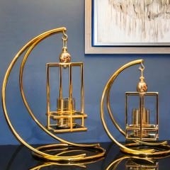 Gold İkili Set Metal Fener Dekoratif Mumluk