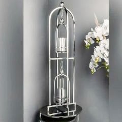 Modern Gümüş Kaplama Metal Fener Dekoratif Mumluk