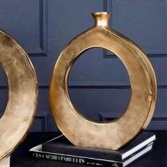Gold Halkalı Oval Tasarımlı Küçük Dekoratif Vazo
