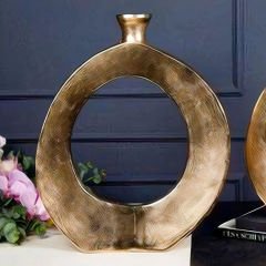 Gold Halkalı Oval Tasarımlı İkili Set Dekoratif Vazo