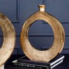 Gold Halkalı Oval Tasarımlı İkili Set Dekoratif Vazo