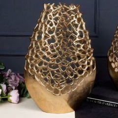 Gold Kabartma Desenli Metal İkili Set Dekoratif Vazo