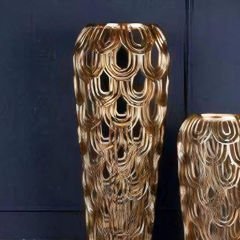 Lüks Metal Gold Kabartma Desenli Dekoratif Vazo