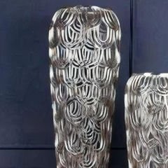 Lüks Metal Gümüş Kabartma Desenli Dekoratif Vazo