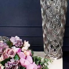 Lüks Metal Gümüş Kabartma Desenli Dekoratif Vazo