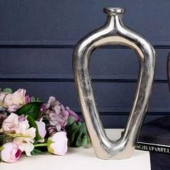 Modern Gümüş Metal Büyük Dekoratif Vazo