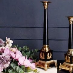 Gold Siyah Obelisk Tasarımlı Büyük Dekoratif Şamdan