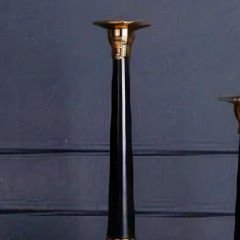 Gold Siyah Obelisk Tasarımlı Büyük Dekoratif Şamdan