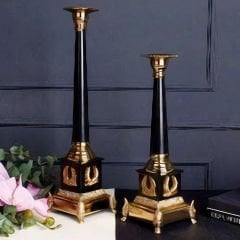 Gold Siyah Obelisk Tasarımlı İkili Set Dekoratif Şamdan