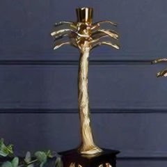 Gold Palmiye Tasarımlı Siyah Detaylı Büyük Dekoratif Obje