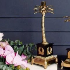 Gold Palmiye Tasarımlı Siyah Detaylı İkili Set Dekoratif Obje