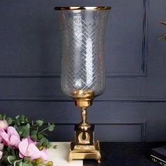 Gold Çerçeveli İşlemeli Cam Dekoratif Vazo