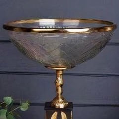Gold Kaplama İşlemeli Cam Meyvelik Dekoratif Obje