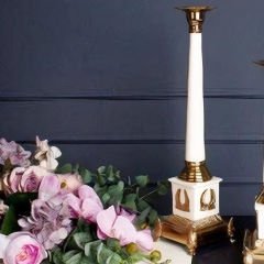 Gold Beyaz Obelisk Tasarımlı Dekoratif Büyük Şamdan