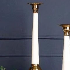Gold Beyaz Obelisk Tasarımlı Dekoratif Büyük Şamdan