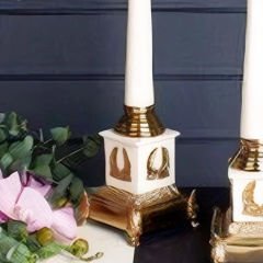 Gold Beyaz Obelisk Tasarımlı Dekoratif Büyük Şamdan