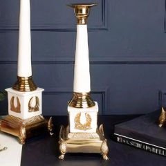 Gold Beyaz Obelisk Tasarımlı Dekoratif Küçük Şamdan