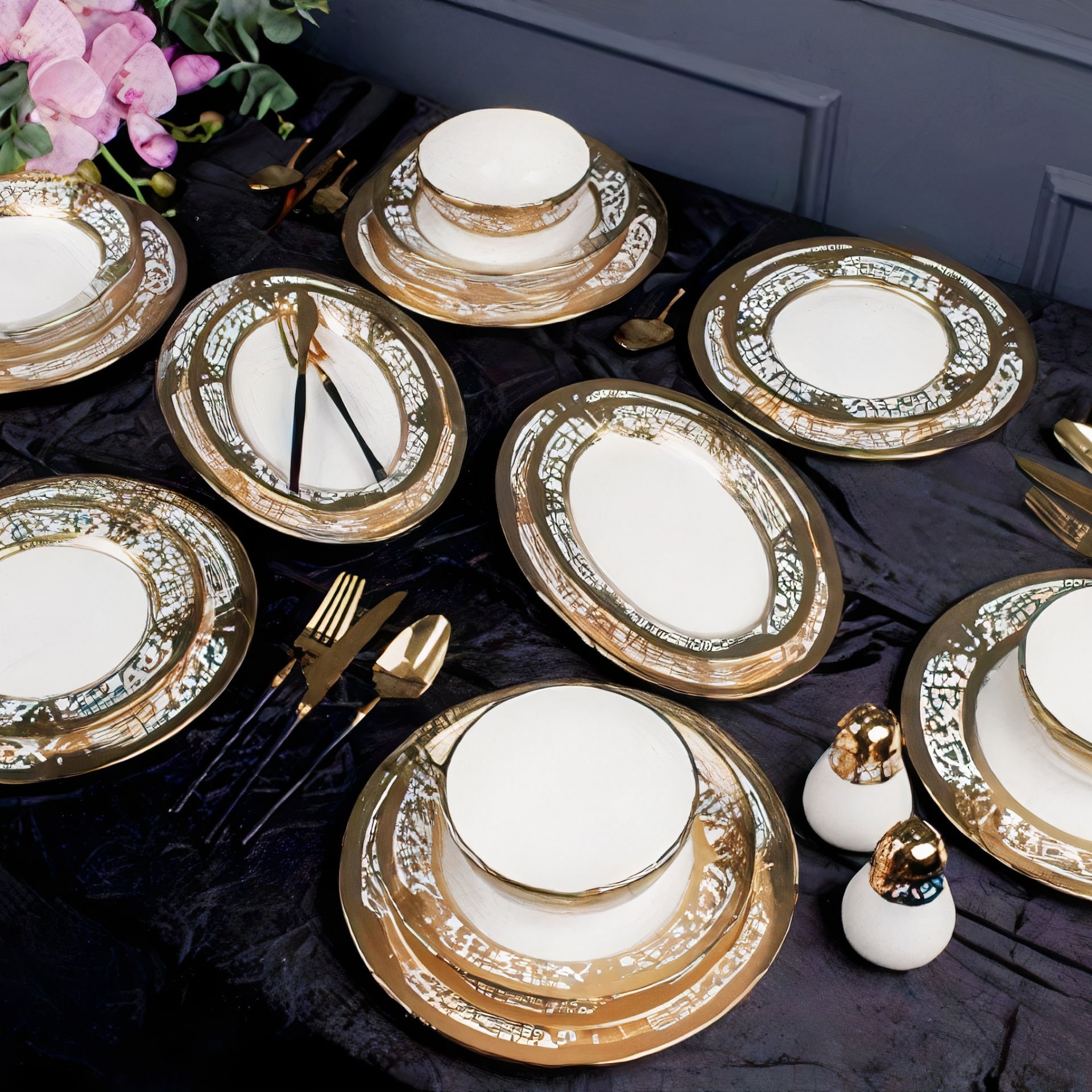 Gold Desenli Porselen 30 Parça 6 Kişilik Yemek Takımı