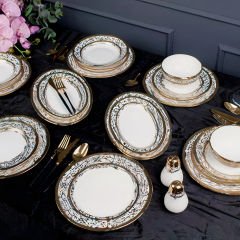 Mavi Tonlu Gold Çerçeveli 30 Parça 6 Kişilik Yemek Takımı