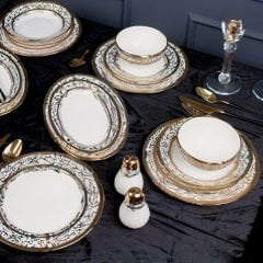 Mavi Tonlu Gold Çerçeveli 30 Parça 6 Kişilik Yemek Takımı