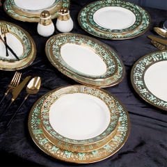 Yeşil Tonlu Gold Çerçeveli 30 Parça 6 Kişilik Yemek Takımı