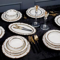 Gold Çerçeve Desenli Porselen 25 Parça 6 Kişilik Yemek Takımı