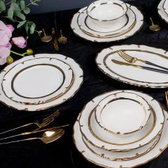 Gold Çerçeve Desenli Porselen 25 Parça 6 Kişilik Yemek Takımı