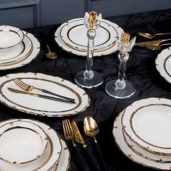Gold Çerçeve Desenli Porselen 25 Parça 6 Kişilik Yemek Takımı